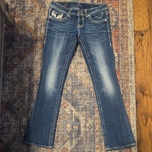 Vigoss Dublin Distressed Medium Blue Slim Boot Cut Jeans